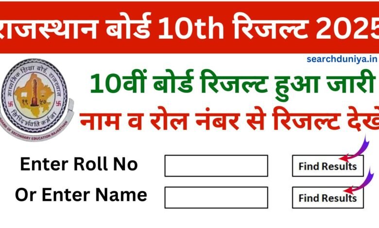 RBSE 10th Result 2025 Name Wise, कक्षा 10वीं रिजल्ट रोल नंबर और नाम से चेक करें, ये रहा डायरेक्ट लिंक